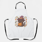 Niedliche Schwarze Katze mit Hexenhut - Kawaii Hal Schürze (Vorderseite)