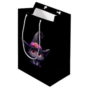 Niedliche schwarze Katze mit Hexenhut Mittlere Geschenktüte
