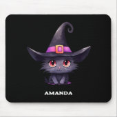 Niedliche schwarze Katze mit Hexenhut Mousepad (Vorne)