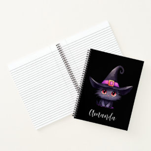 Niedliche schwarze Katze mit Hexenhut Notizblock