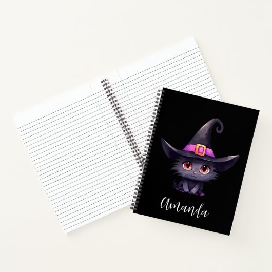 Niedliche schwarze Katze mit Hexenhut Notizblock (Innenseite)