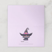 Niedliche schwarze Katze mit Hexenhut Platzkarte (Außenseite Aufgefaltet)