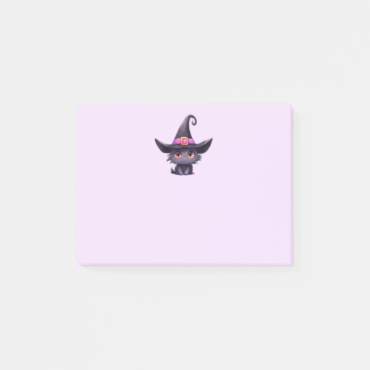 Niedliche schwarze Katze mit Hexenhut Post-it Klebezettel (Vorderseite)