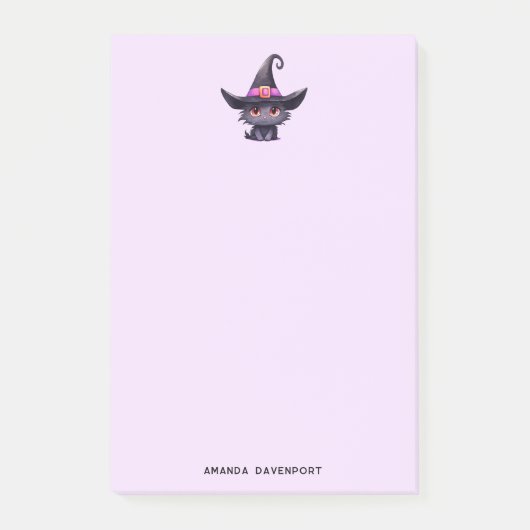 Niedliche schwarze Katze mit Hexenhut Post-it Klebezettel (Vorderseite)