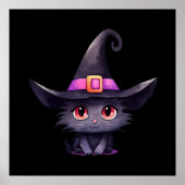 Niedliche schwarze Katze mit Hexenhut Poster (Vorne)