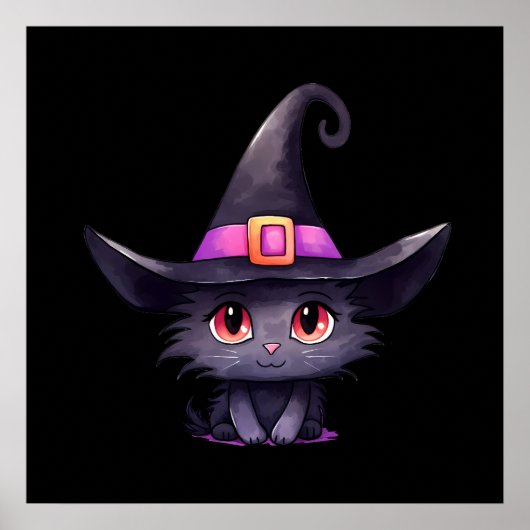 Niedliche schwarze Katze mit Hexenhut Poster (Vorne)