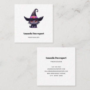Niedliche schwarze Katze mit Hexenhut Quadratische Visitenkarte