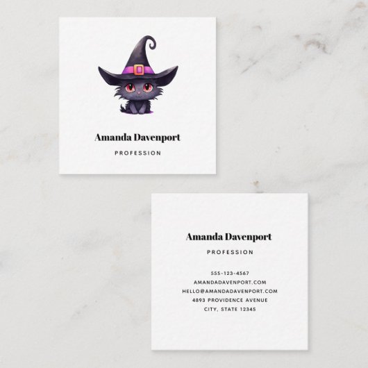 Niedliche schwarze Katze mit Hexenhut Quadratische Visitenkarte (Vorne/Hinten)