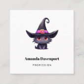 Niedliche schwarze Katze mit Hexenhut Quadratische Visitenkarte (Vorderseite)