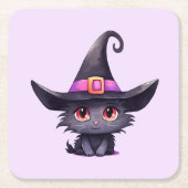 Niedliche schwarze Katze mit Hexenhut Rechteckiger Pappuntersetzer (Vorderseite)