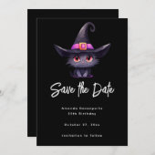 Niedliche schwarze Katze mit Hexenhut Save The Date (Vorne/Hinten)