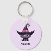 Niedliche schwarze Katze mit Hexenhut Schlüsselanhänger (Rückseite)