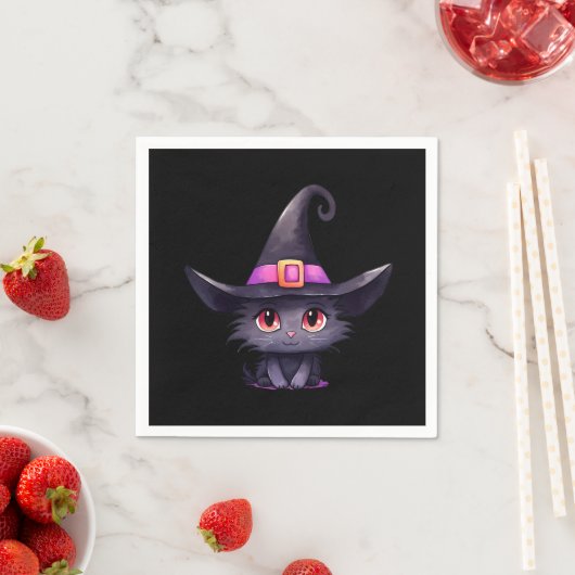 Niedliche schwarze Katze mit Hexenhut Serviette (Beispiel)