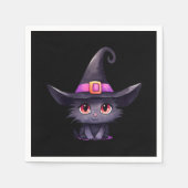 Niedliche schwarze Katze mit Hexenhut Serviette (Vorderseite)
