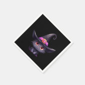 Niedliche schwarze Katze mit Hexenhut Serviette (Ecke)