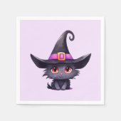 Niedliche schwarze Katze mit Hexenhut Serviette (Vorderseite)