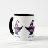 Niedliche schwarze Katze mit Hexenhut Tasse (Vorderseite Links)