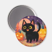 Niedliche Schwarze Katze mit Jack-o-Lanterns - Mag Magnet (Vorderseite/Rückseite)