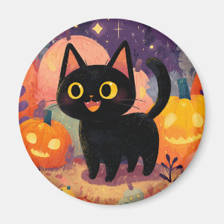 Niedliche Schwarze Katze mit Jack-o-Lanterns - Mag Magnet
