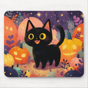 Niedliche Schwarze Katze mit Jack-o’-Lanterns - Mo Mousepad