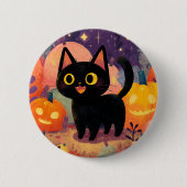 Niedliche schwarze Katze mit Jack-o’-Lanterns - Sc Button (Vorderseite)