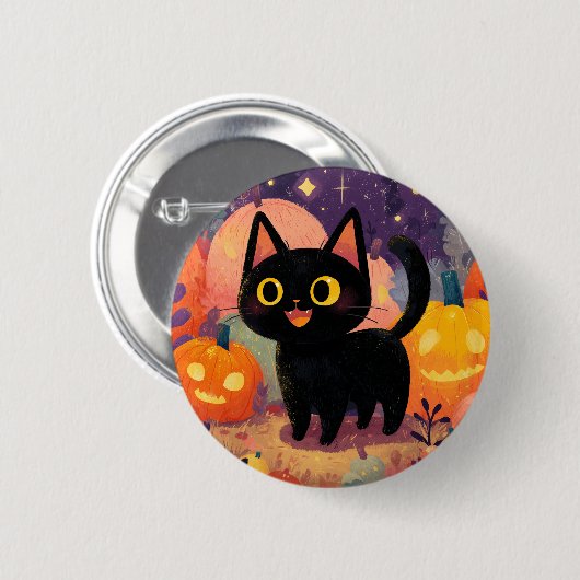 Niedliche schwarze Katze mit Jack-o’-Lanterns - Sc Button (Vorne & Hinten)