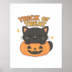 Niedliche schwarze Katze mit leuchtenden grünen Au Poster