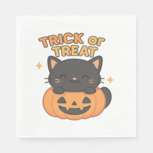 Niedliche schwarze Katze mit leuchtenden grünen Au Serviette