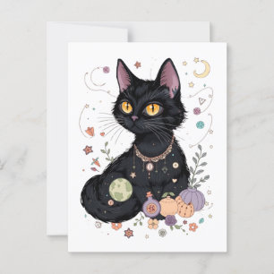Niedliche schwarze Katze mit magischen Geschenken Postkarte