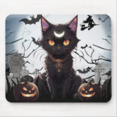 Niedliche schwarze Katze mit Mond. Mousepad (Vorne)