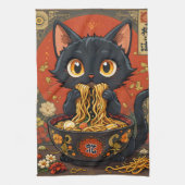 Niedliche schwarze Katze mit Nudeln Geschirrtuch (Vertikal)