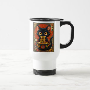 Niedliche schwarze Katze mit Nudeln Reisebecher