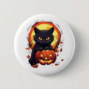 Niedliche Schwarze Katze mit Pumpkin Button