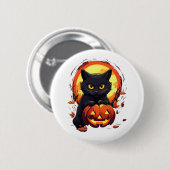Niedliche Schwarze Katze mit Pumpkin Button (Vorne & Hinten)