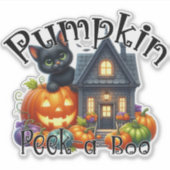 Niedliche Schwarze Katze mit Pumpkin Flüchtige Bli Aufkleber (Vorderseite)