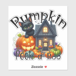 Niedliche Schwarze Katze mit Pumpkin Flüchtige Bli Aufkleber