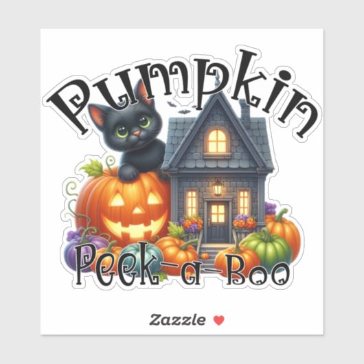 Niedliche Schwarze Katze mit Pumpkin Flüchtige Bli Aufkleber (Blatt)