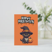 Niedliche Schwarze Katze mit Pumpkin-Kürbislaterne Postkarte (Stehend Vorderseite)