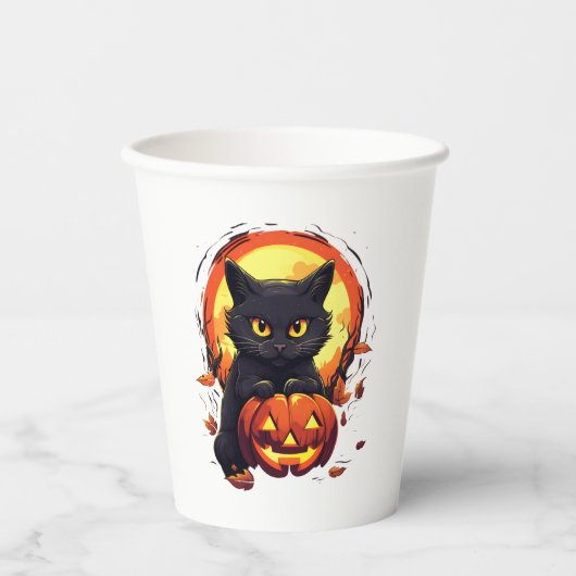 Niedliche Schwarze Katze mit Pumpkin Pappbecher (Vorderseite)