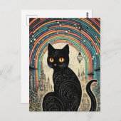 Niedliche Schwarze Katze mit Regenbogen in der Sta Postkarte (Vorne/Hinten)