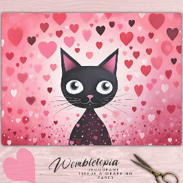 Niedliche schwarze Katze mit rosa Herzensdekor Seidenpapier