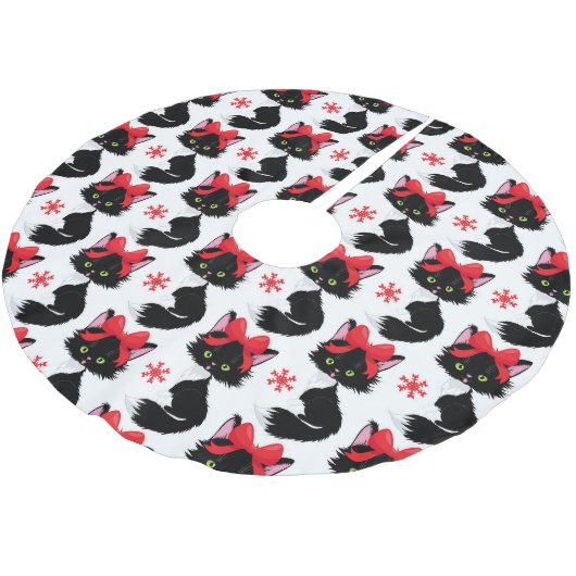 NIEDLICHE SCHWARZE KATZE MIT ROTEN KÖRPER POLYESTER WEIHNACHTSBAUMDECKE (Schrägansicht)