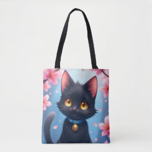 Niedliche Schwarze Katze mit Sakura Blume Totbeute Tasche
