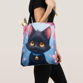 Niedliche Schwarze Katze mit Sakura Blume Totbeute Tasche (Von Nahem)