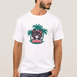 Niedliche schwarze Katze mit schicker Brille und A T-Shirt