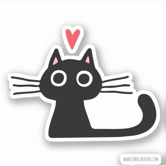 Niedliche schwarze Katze mit Valentinherz Aufkleber (Vorderseite)