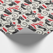 Niedliche Schwarze Katze mit Weihnachtsmannmütze W Geschenkpapier (Ecke)