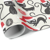 Niedliche Schwarze Katze mit Weihnachtsmannmütze W Geschenkpapier (Rolleneckpunkt)