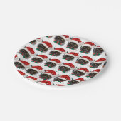 Niedliche Schwarze Katze mit Weihnachtsmannmütze z Pappteller (Schrägansicht)