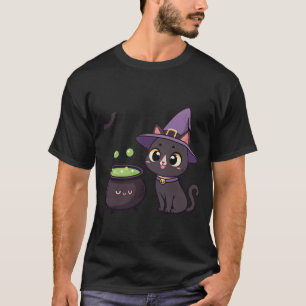 Niedliche Schwarze Katze mit Zaubertrank-Illustrat T-Shirt